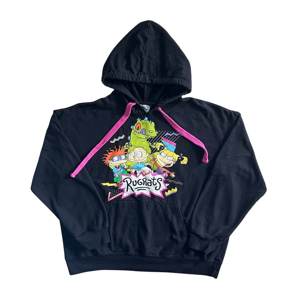 Nickelodeon Rugrats Graphic Hoodie Black Pink Drawstrings Reptar XXL